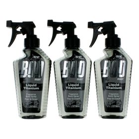 Bod Man Liquid Titanium by Parfums De Coeur, 3 Pack 8 oz Fragrance Body Spray for Men