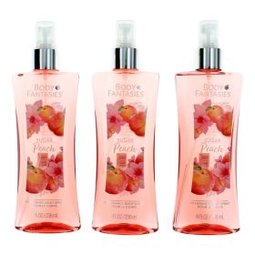 Sugar Peach by Body Fantasies, 3 Pack 8 oz Fragrance Body Spray for Women