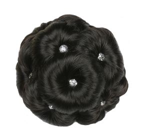 Elegant Hair Disk Chignon Updo Hairpieces With Rhinestone Hair Bun Extensions Claw, Natural Black