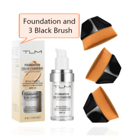 Temperature Liquid Foundation Concealer Portable Natural Color  Makeup Foundation BB Concealer (Option: 3 Black Brush Set)