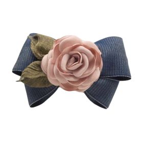 Navy Blue Artificial Rose Flower Cloth Hair Pin Handmade Bowknot Hair Barrettes (default: default)