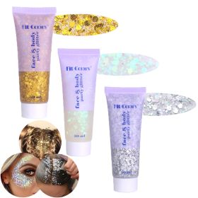 Body Face Chunky Glitter Gel: Pink White Silver Face Sparkles Glitter Gel Makeup (Color: 3PCS#4)