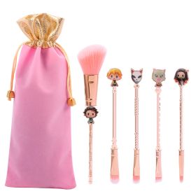 5pcs Makeup Brush Set Anime Demon Slayer Makeup Brush Tool Face Cosmetic Powder Highlight Blending Eyebrow Eyeshadow Brush Kit (Handle Color: style 2)