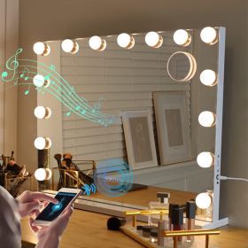 New Large Vanity Mirror with Lights Led Mirror with Lights Lighted Makeup Mirror with 15 Dimmable LED Bulbs for Dressing Table (Color: With Bluetooth)