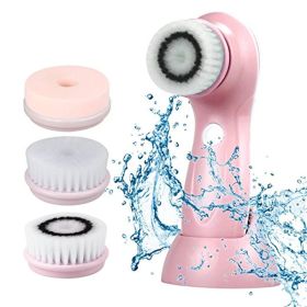 5 in 1 Electric Facial Cleansing Instrument Silicone Face Cleansing Brush Deep Cleaning Pore Cleaner Face Massage Skin Care Tool (Color: Pink)