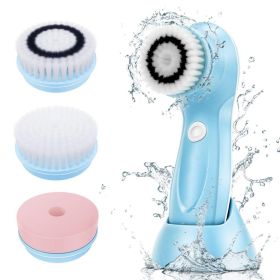 5 in 1 Electric Facial Cleansing Instrument Silicone Face Cleansing Brush Deep Cleaning Pore Cleaner Face Massage Skin Care Tool (Color: Blue)