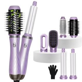 Hair Dryer Brush, 5 in 1 Detachable Blow Dryer Brush, Negative Ionic Hot Air Brush, Hair Styling Tool Set, Round Hot Air Straightener Brush Volumizer (Color: Purple)